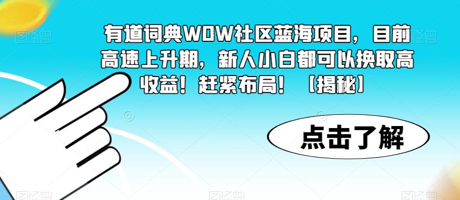 有道词典WOW社区蓝海项目，目前高速上升期，新人小白都可以换取高收益！赶紧布局！【揭秘】-副业资源站 | 数域行者