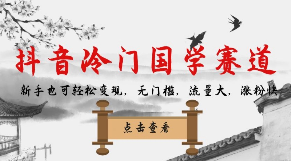 抖音冷门国学赛道，新手也可轻松变现，无门槛，流量大，涨粉快-副业资源站 | 数域行者