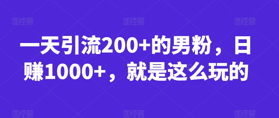 一天引流200+的男粉，日赚1000+，就是这么玩的【揭秘】-副业资源站 | 数域行者