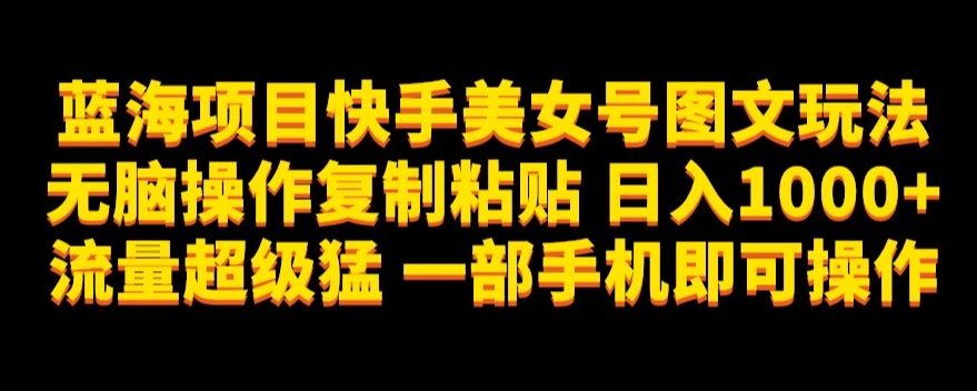 蓝海项目快手美女号图文玩法，无脑操作复制粘贴，日入1000+流量超级猛一部手机即可操作【揭秘】-副业资源站 | 数域行者