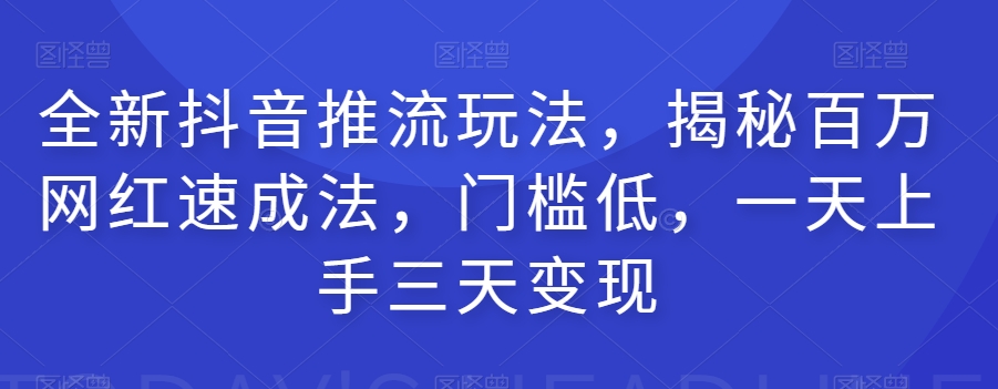 全新抖音推流玩法，揭秘百万网红速成法，门槛低，一天上手三天变现-副业资源站 | 数域行者