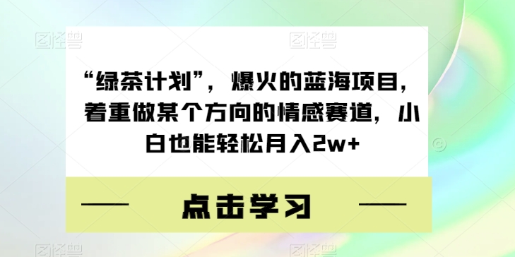 “绿茶计划”，爆火的蓝海项目，着重做某个方向的情感赛道，小白也能轻松月入2w+【揭秘】-副业资源站 | 数域行者