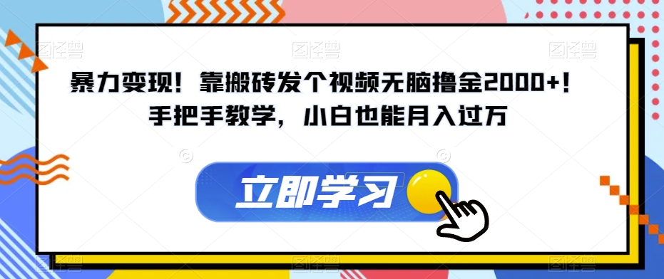 暴力变现！靠搬砖发个视频无脑撸金2000+！手把手教学，小白也能月入过万【揭秘】-副业资源站 | 数域行者