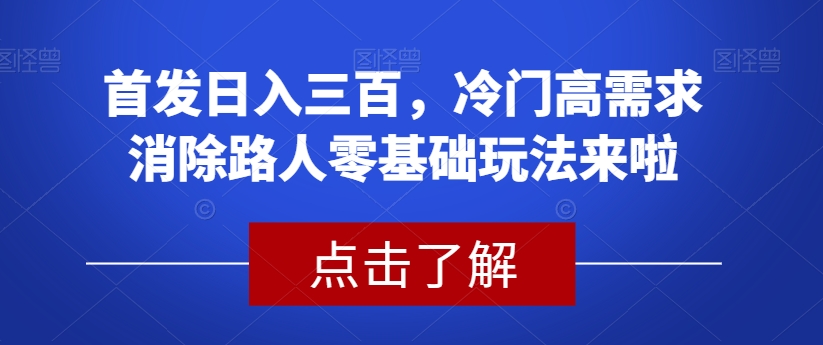 首发日入三百，冷门高需求消除路人零基础玩法来啦【揭秘】-副业资源站 | 数域行者