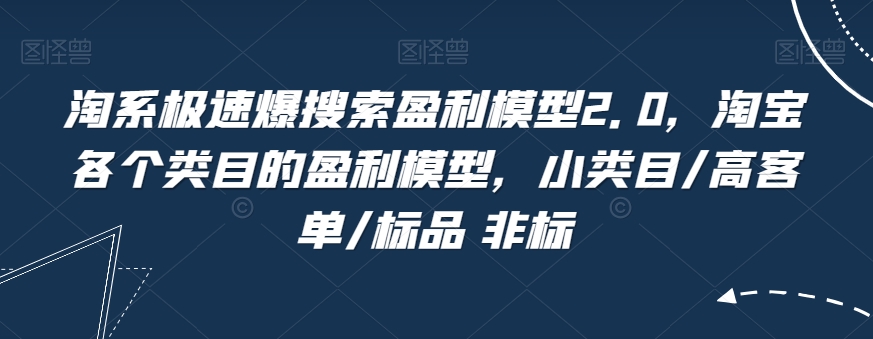 淘系极速爆搜索盈利模型2.0，淘宝各个类目的盈利模型，小类目/高客单/标品 非标-副业资源站 | 数域行者