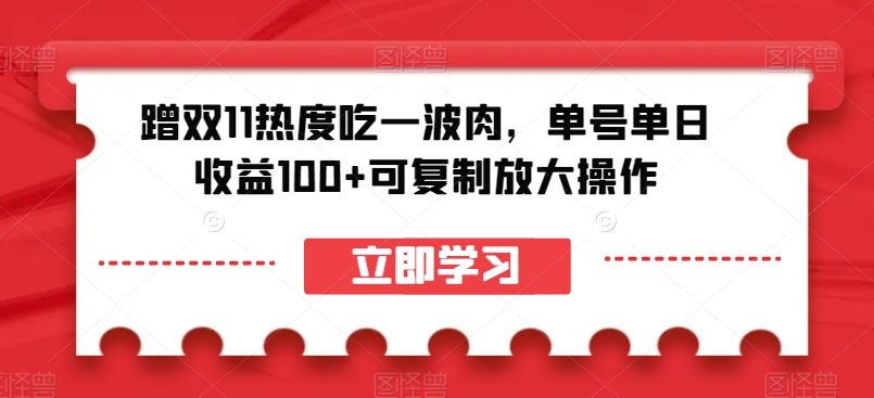 蹭双11热度吃一波肉，单号单日收益100+可复制放大操作【揭秘】-副业资源站 | 数域行者