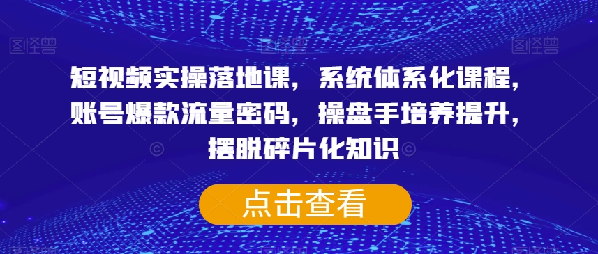 短视频实操落地课，系统体系化课程，账号爆款流量密码，操盘手培养提升，摆脱碎片化知识-副业资源站 | 数域行者