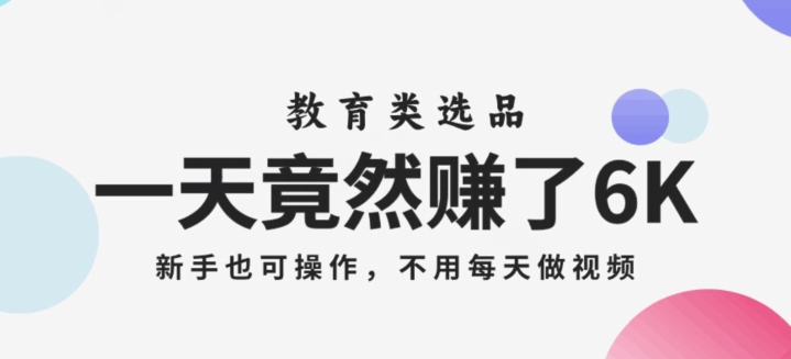 一天竟然赚了6000多，教育类选品，新手也可操作，更不用每天做短视频【揭秘】-副业资源站 | 数域行者