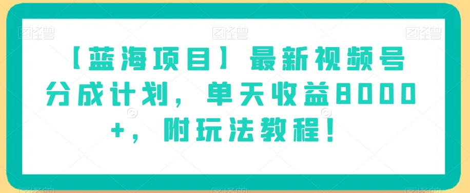 【蓝海项目】最新视频号分成计划，单天收益8000+，附玩法教程！-副业资源站 | 数域行者