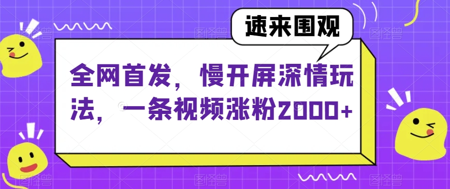 全网首发，慢开屏深情玩法，一条视频涨粉2000+【揭秘】-副业资源站 | 数域行者