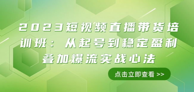 2023短视频直播带货培训班：从起号到稳定盈利叠加爆流实战心法（11节课）-副业资源站 | 数域行者