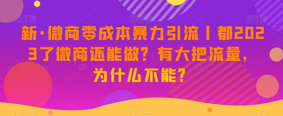 新·微商零成本暴力引流丨都2023了微商还能做？有大把流量，为什么不能？-副业资源站 | 数域行者