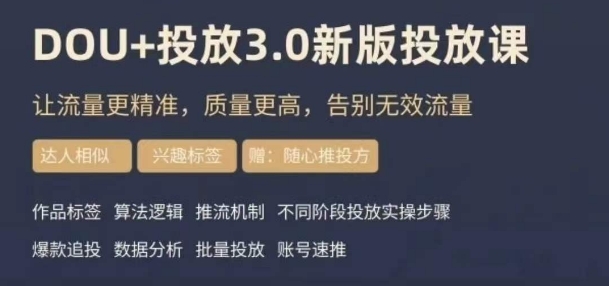 dou+豆荚投放实操课3.0新版，让流量更精准，质量更高，告别无效流量-副业资源站 | 数域行者