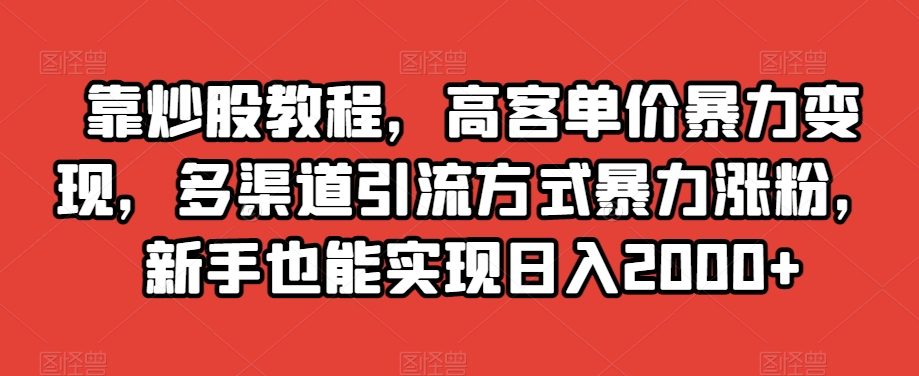 靠炒股教程，高客单价暴力变现，多渠道引流方式暴力涨粉，新手也能实现日入2000+【揭秘】-副业资源站 | 数域行者