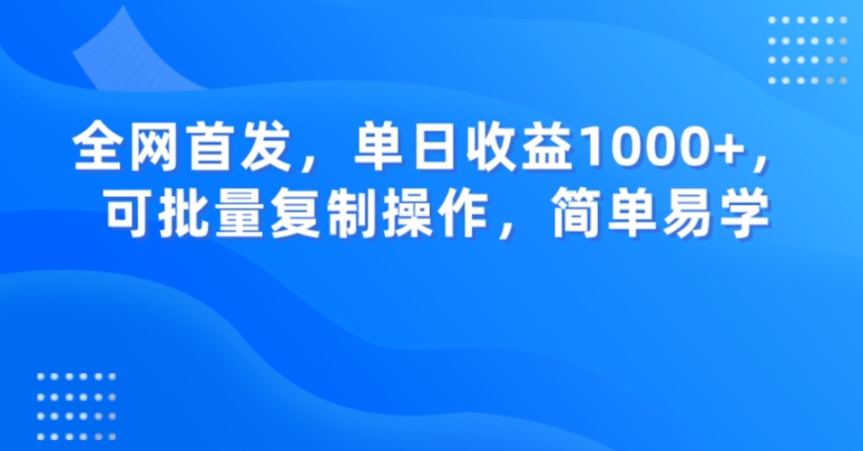 全网首发，单日收益1000+，可批量复制操作，简单易学【揭秘】-副业资源站 | 数域行者