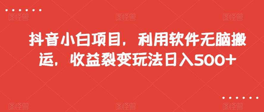 抖音小白项目，利用软件无脑搬运，收益裂变玩法日入500+【揭秘】-副业资源站 | 数域行者