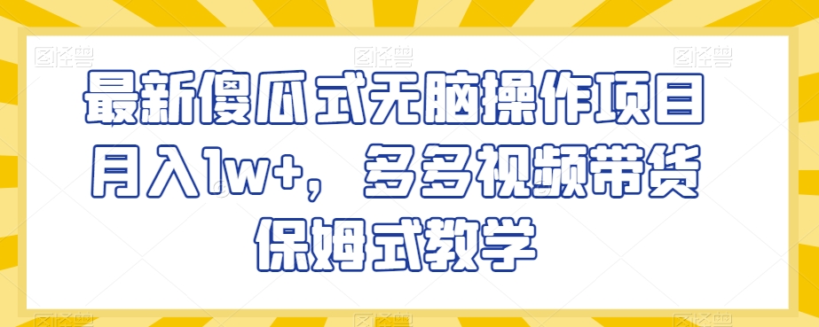 最新傻瓜式无脑操作项目月入1w+，多多视频带货保姆式教学【揭秘】-副业资源站 | 数域行者