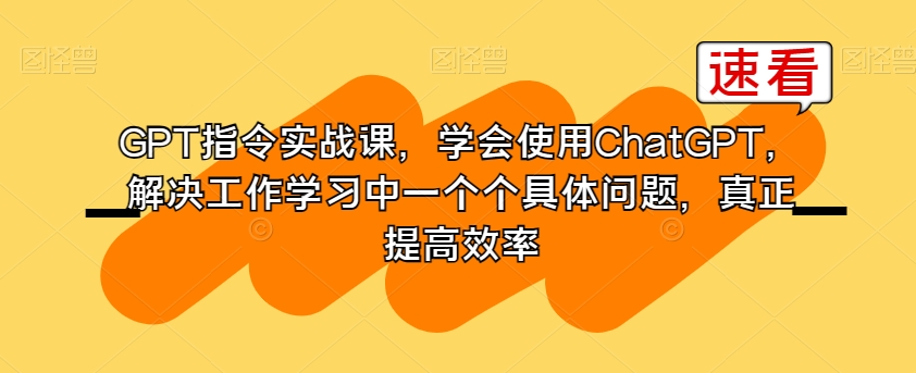 GPT指令实战课，学会使用ChatGPT，解决工作学习中一个个具体问题，真正提高效率-副业资源站 | 数域行者