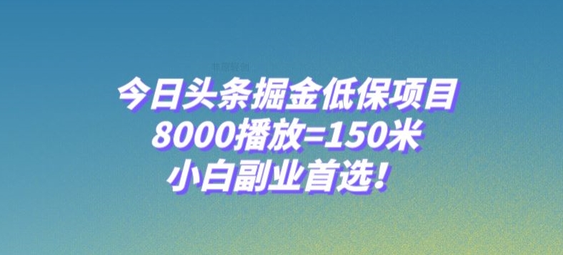 今日头条掘金低保项目，8000播放=150米，小白副业首选【揭秘】-副业资源站 | 数域行者