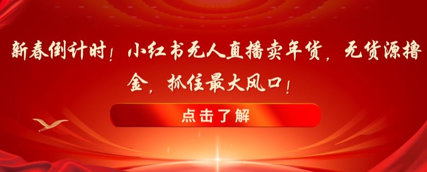 新春倒计时！小红书无人直播卖年货，无货源撸金，抓住最大风口【揭秘】-副业资源站 | 数域行者