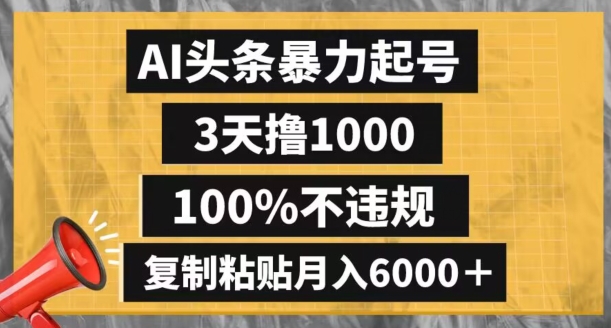 AI头条暴力起号，3天撸1000,100%不违规，复制粘贴月入6000＋【揭秘】-副业资源站 | 数域行者