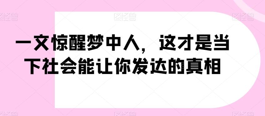 一文惊醒梦中人，这才是当下社会能让你发达的真相【公众号付费文章】-副业资源站 | 数域行者