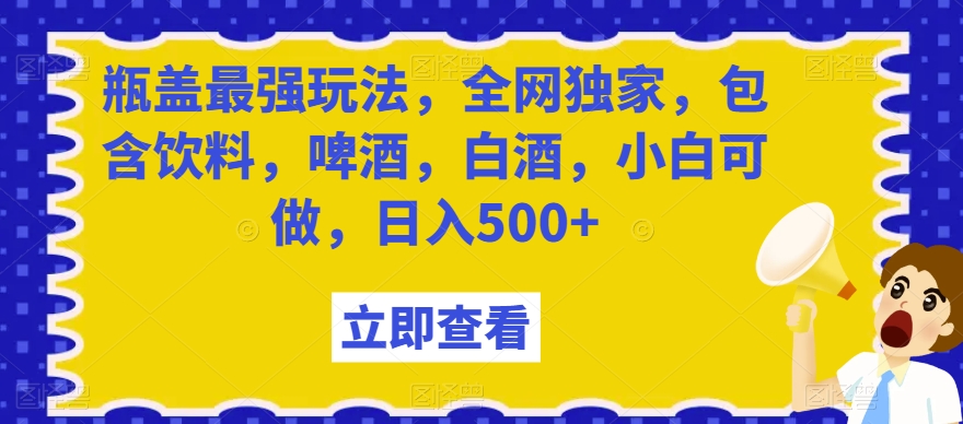 瓶盖最强玩法，全网独家，包含饮料，啤酒，白酒，小白可做，日入500+【揭秘】-副业资源站 | 数域行者