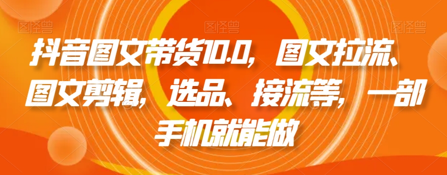 抖音图文带货10.0，图文拉流、图文剪辑，选品、接流等，一部手机就能做-副业资源站 | 数域行者