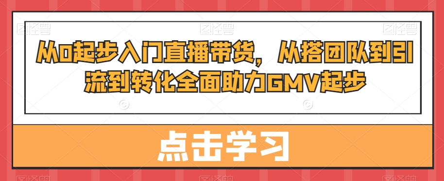 从0起步入门直播带货，​从搭团队到引流到转化全面助力GMV起步-副业资源站 | 数域行者