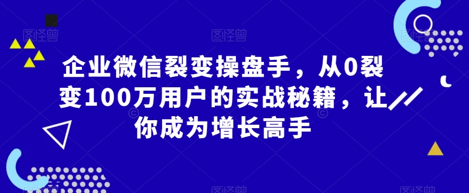 企业微信裂变操盘手，从0裂变100万用户的实战秘籍，让你成为增长高手-副业资源站 | 数域行者