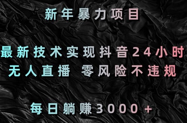 新年暴力项目，最新技术实现抖音24小时无人直播，零风险不违规，每日躺赚3000＋【揭秘】-副业资源站 | 数域行者