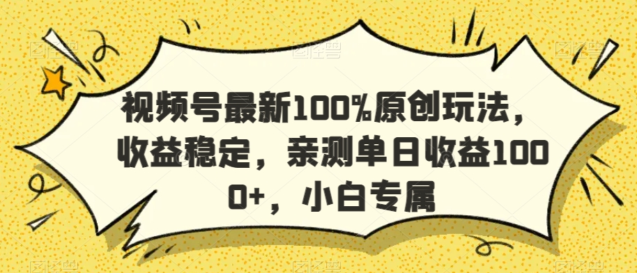 视频号最新100%原创玩法，收益稳定，亲测单日收益1000+，小白专属【揭秘】-副业资源站 | 数域行者