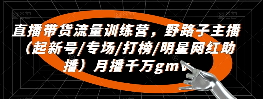 直播带货流量训练营，​野路子主播（起新号/专场/打榜/明星网红助播）月播千万gmv-副业资源站 | 数域行者