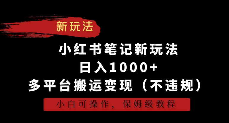 小红书笔记新玩法，日入1000+，多平台搬运变现（不违规），小白可操作，保姆级教程【揭秘】-副业资源站 | 数域行者