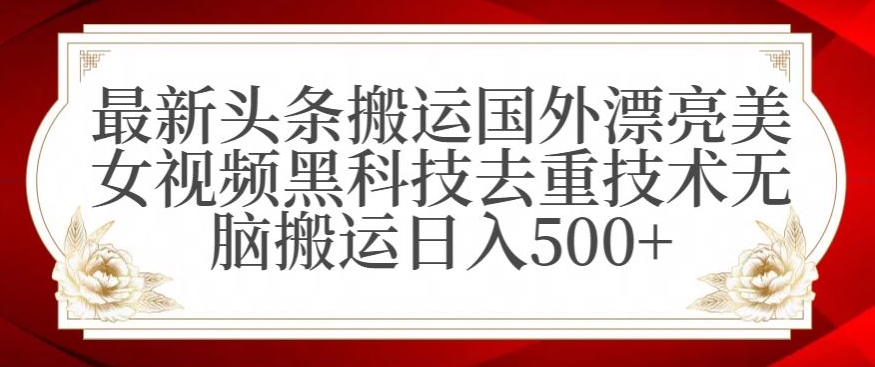 最新头条搬运国外漂亮美女视频黑科技去重技术无脑搬运日入500+【揭秘】-副业资源站 | 数域行者