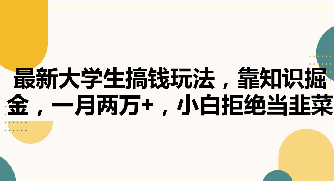 最新大学生搞钱玩法，靠知识掘金，一月两万+，小白拒绝当韭菜【揭秘】-副业资源站 | 数域行者