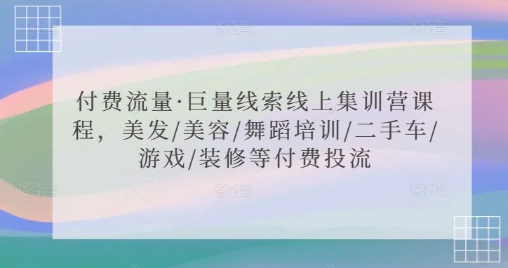 付费流量·巨量线索线上集训营课程，美发/美容/舞蹈培训/二手车/游戏/装修等付费投流-副业资源站 | 数域行者