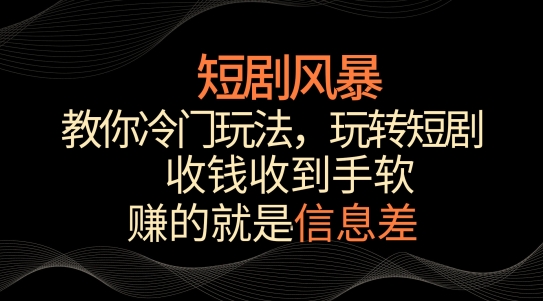 短剧风暴，教你冷门玩法，玩转短剧，收钱收到手软【揭秘】-副业资源站 | 数域行者