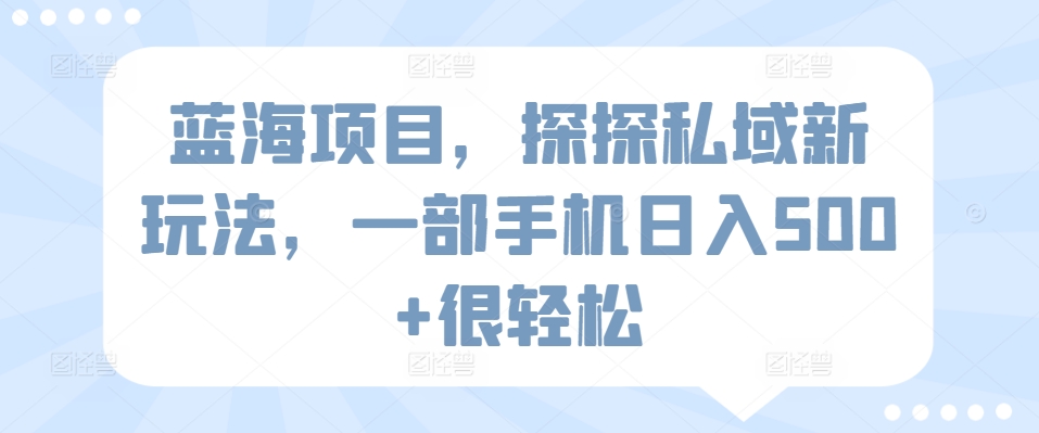 蓝海项目，探探私域新玩法，一部手机日入500+很轻松【揭秘】-副业资源站 | 数域行者