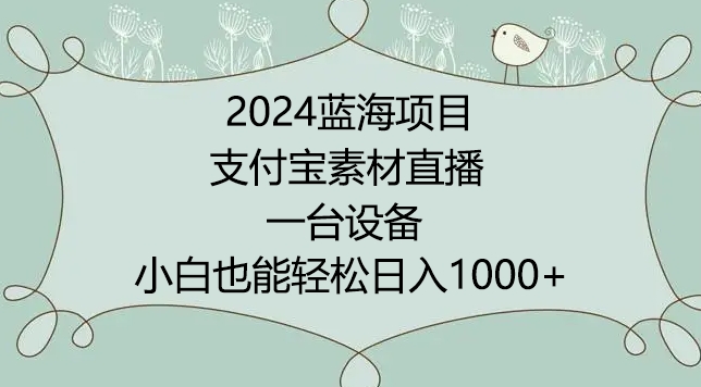 2024年蓝海项目，支付宝素材直播，无需出境，小白也能日入1000+ ，实操教程【揭秘】-副业资源站 | 数域行者