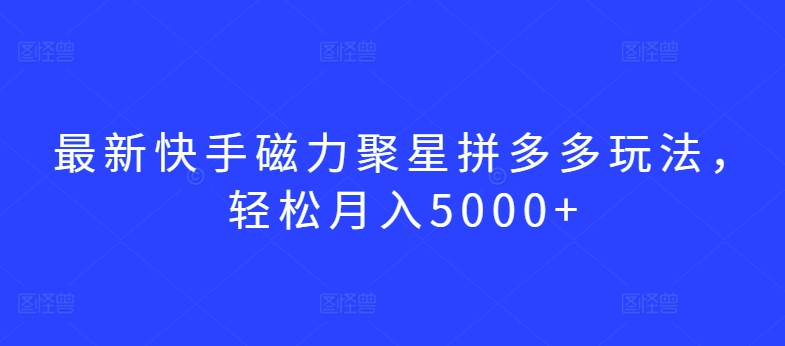 最新快手磁力聚星拼多多玩法，轻松月入5000+【揭秘】-副业资源站 | 数域行者