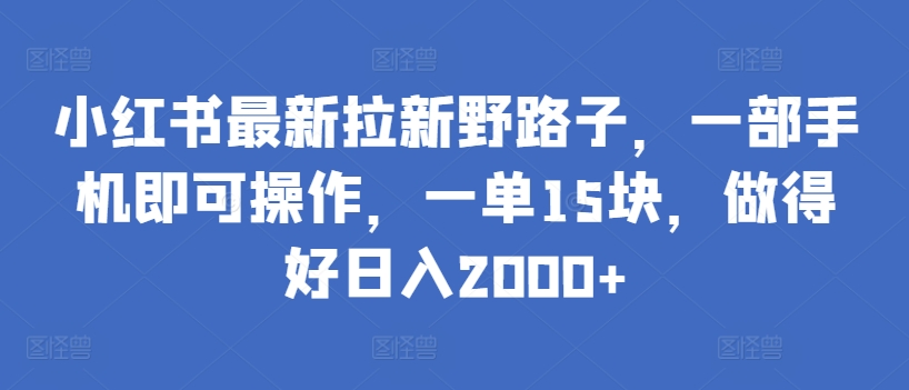 小红书最新拉新野路子，一部手机即可操作，一单15块，做得好日入2000+【揭秘】-副业资源站 | 数域行者