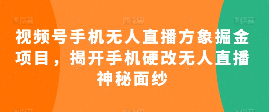 视频号手机无人直播方象掘金项目，揭开手机硬改无人直播神秘面纱-副业资源站 | 数域行者