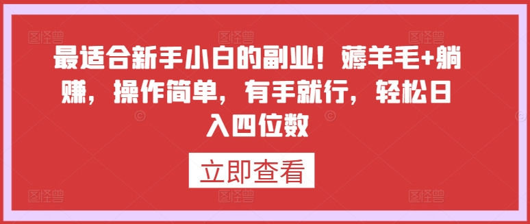 最适合新手小白的副业！薅羊毛+躺赚，操作简单，有手就行，轻松日入四位数【揭秘】-副业资源站 | 数域行者