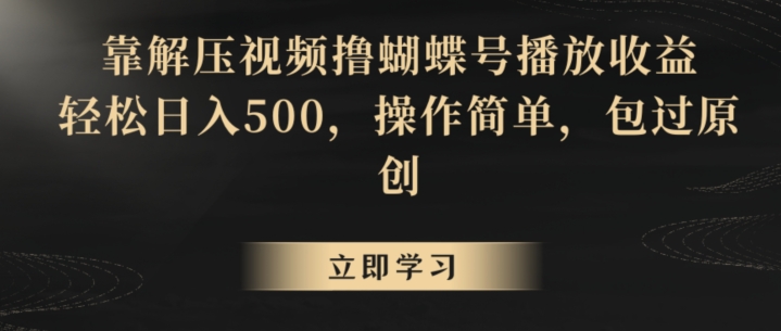 靠解压视频撸蝴蝶号播放收益，轻松日入500，操作简单，包过原创【揭秘】-副业资源站 | 数域行者