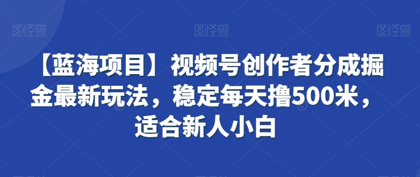 【蓝海项目】视频号创作者分成掘金最新玩法，稳定每天撸500米，适合新人小白【揭秘】-副业资源站 | 数域行者