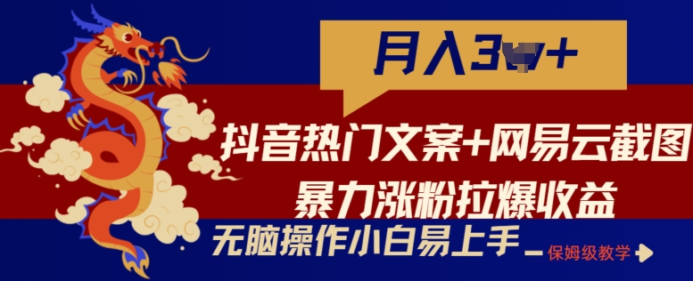 抖音热门文案+网易云截图暴力涨粉拉爆收益玩法，小白无脑操作，简单易上手【揭秘】-副业资源站 | 数域行者