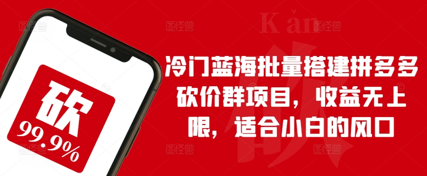 冷门蓝海批量搭建拼多多砍价群项目，收益无上限，适合小白的风口【揭秘】-副业资源站 | 数域行者