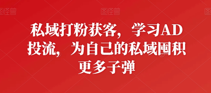 私域打粉获客，学习AD投流，为自己的私域囤积更多子弹-副业资源站 | 数域行者