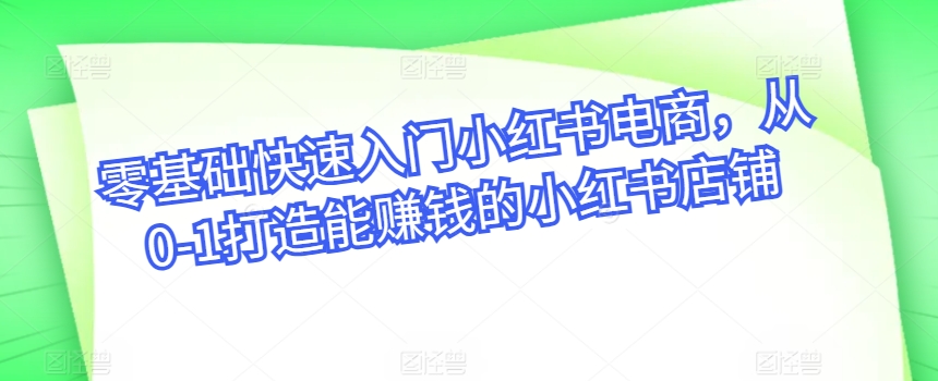 零基础快速入门小红书电商，从0-1打造能赚钱的小红书店铺-副业资源站 | 数域行者